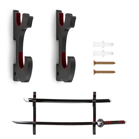 Two-layer wooden sword wall mount stand for anime katana display