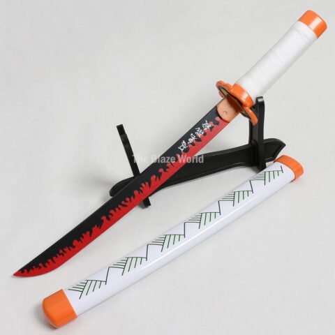 Rengoku Wooden Katana 42cm with Stand | Demon Slayer Anime Sword