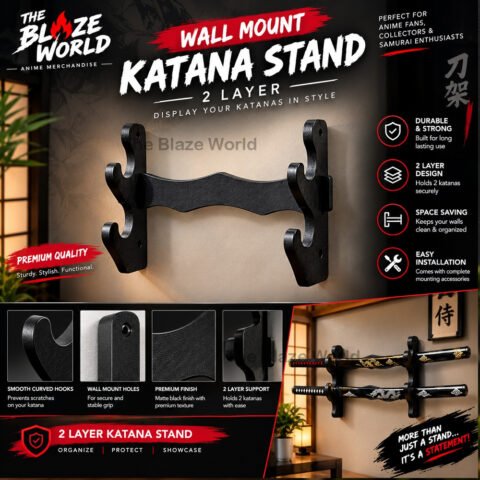 2 layer katana stand wooden wall mount