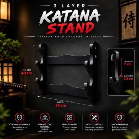 3 layer katana stand wooden wall mount